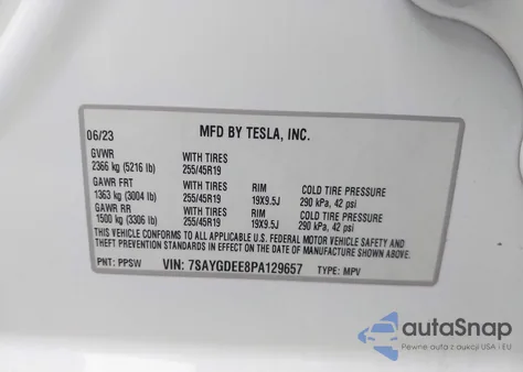 2023 Tesla Model Y Awd/Long Range Dual Motor All-Wheel Drive из США, поврежденный, VIN 7SAYGDEE8PA129657